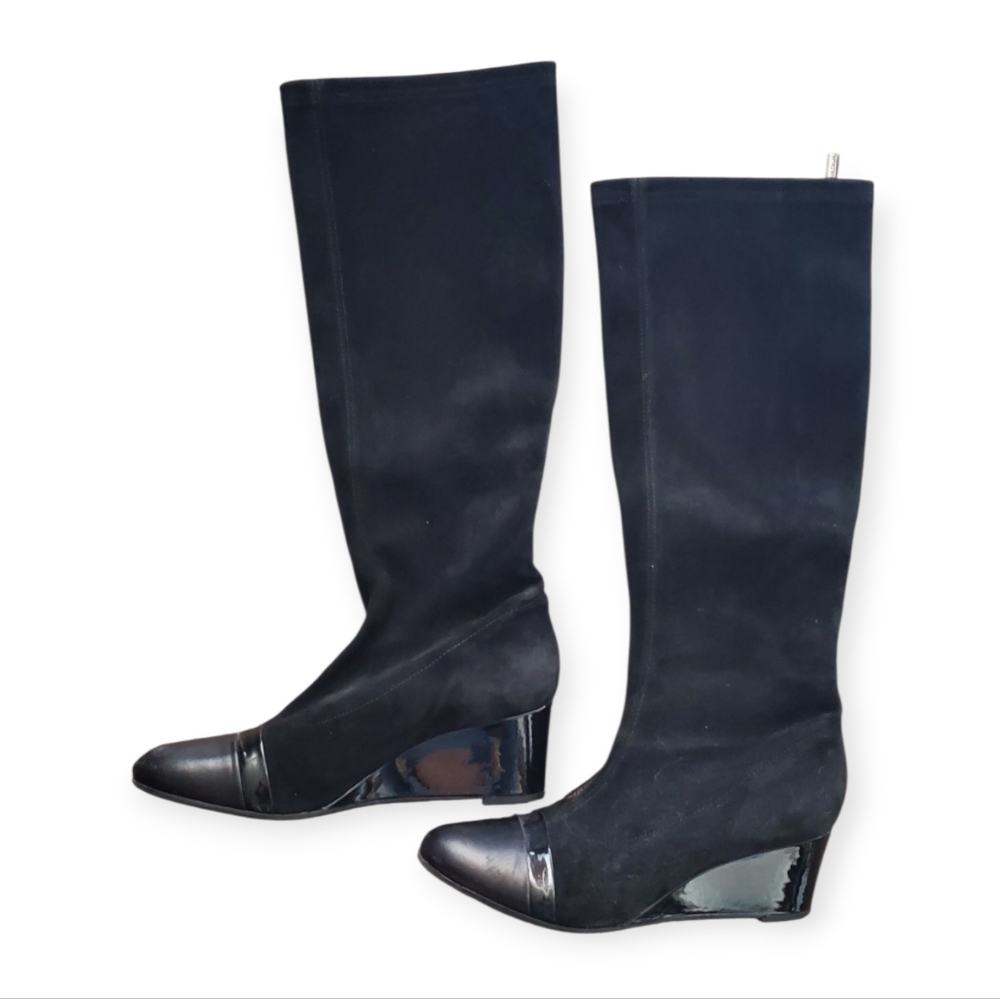 Aquatalia Black Suede Boots with Leather Toe - Picture 2 of 7